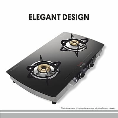 Preethi Bluflame Streak Plus Glass Top 2 Burner Gas Stove, with Jumbo Burner, Manual Ignition