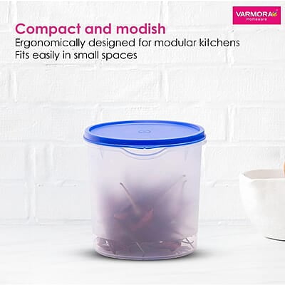 Varmora Magnum Round Smart Kitchen Storage Plastic Container – Blue Lid (750 ml) (Pack of 4)