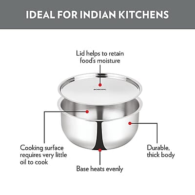 Borosil Triply Stainless Steel 4.6 L (24 Cm) Tope with Lid | Gas, Induction, Hot Plate, Halogen Compatible