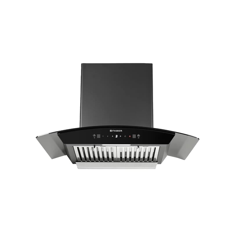 Faber 75 cm 1500 m³/hr Autoclean Curved Shape Kitchen Chimney HOOD PRIMUS PLUS ENERGY IN HCSC BK 75 with SS Baffle Filter