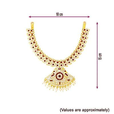 Red & White Stone Gold Plated Necklace/Attigai
