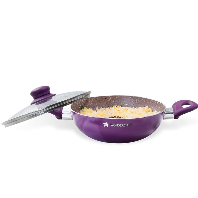 Wonderchef Royal Velvet Non-stick 26cm Kadhai with Lid and Handles 3 mm thick Wonderchef Royal Velvet Non-stick 26cm Kadhai with Lid and Handles 3 mm thick