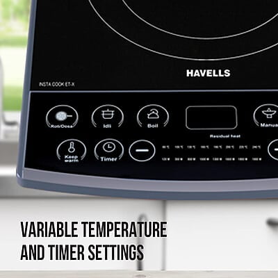 Havells Insta Cook Et-X Induction Cooktop, Dark Grey 1900 W, Ceramic Glass