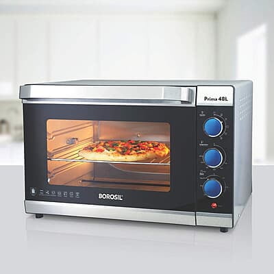 Borosil Prima 48 L Oven Toaster & Grill, Motorised Rotisserie & Convection Heating, 6 Heating Modes, Silver