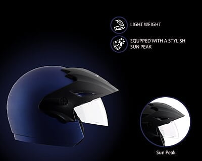 Vega Cruiser ISI Certified Matt Finish Lightweight & Compact with Peak Open Face Helmet for Men and Women with Clear Visor