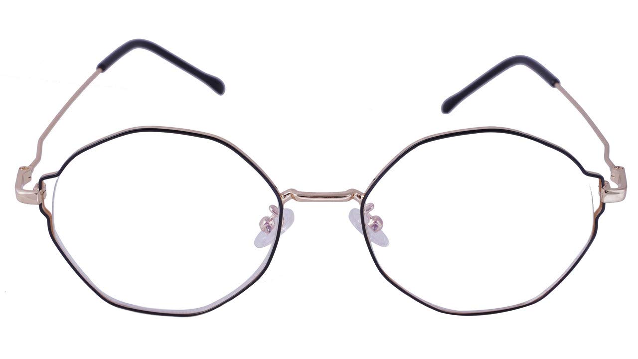 Unisex Oversized Round Spectacle Frame. Golden & Black Color Metal Frame.