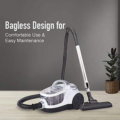 KENT Force Cyclonic Vacuum Cleaner KSL 160  2000W Washable HEPA Filter  Low Noise Rubberized Wheels Multiple Accessories Bagless Design Auto Cord Retractor White/Silver