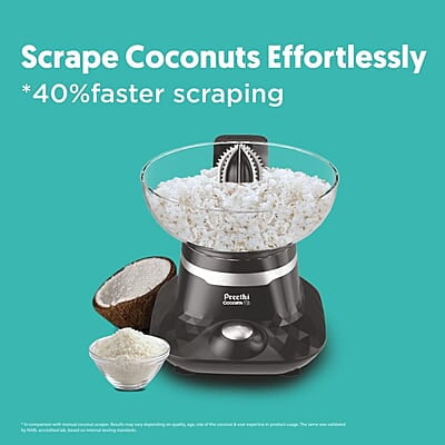 Preethi Cocosta Kp001 Coconut Scraper&Citrus Juicer,100% Safe Dual Protection Scraper