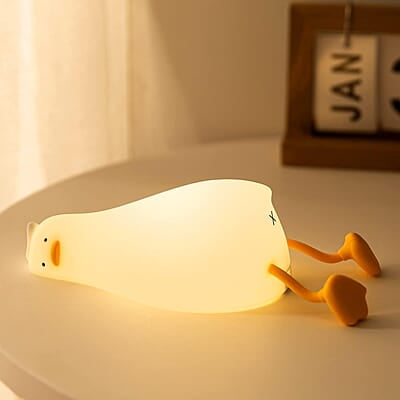 Lying Flat Duck Night Light, Led Squishy Duck Lamp, Cute Light Up Duck, Silicone Dimmable Nursery Nightlight, Rechargeable Bedside Touch Lamp