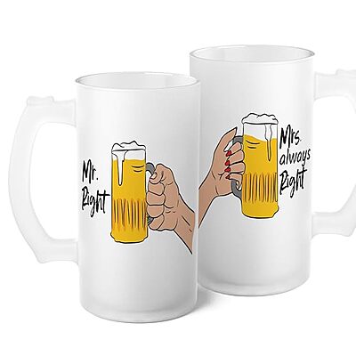 Sublimation Printed Froaster Beer With Handle Mr. and Mrs. Funny Quotes | Beer Mug Pack 2 Mug Sublimation Printed Froaster Beer With Handle Mr. and Mrs. Funny Quotes | Beer Mug Pack 2 Mug