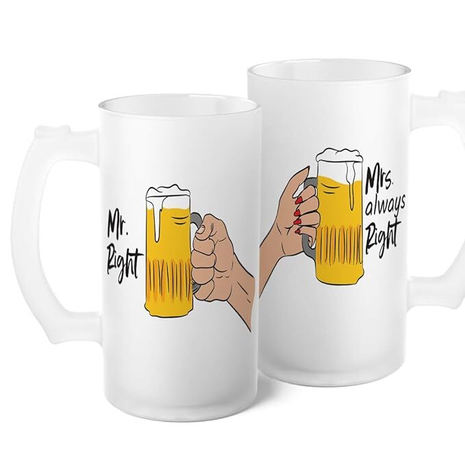 Sublimation Printed Froaster Beer With Handle Mr. and Mrs. Funny Quotes | Beer Mug Pack 2 Mug Sublimation Printed Froaster Beer With Handle Mr. and Mrs. Funny Quotes | Beer Mug Pack 2 Mug