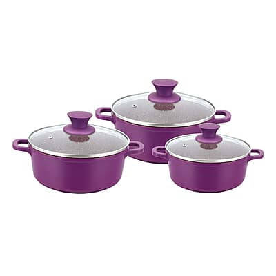 Wonderchef Granite Die-Cast Non-Stick 6-Piece Casserole Set with Lids Purple Wonderchef Granite Die-Cast Non-Stick 6-Piece Casserole Set with Lids Purple