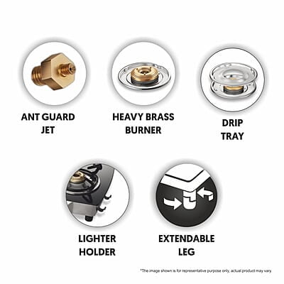 Preethi Blu Flame Jumbo Glass top 4 Burner Gas Stove, Manual Ignition,