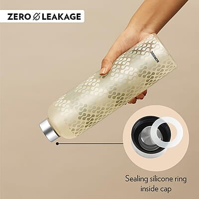 Borosil Artisan Series Vista 1000 ml Narrow Mouth Glass Bottle with Metal Lid | 100% Borosilicate, Fridge Safe, Leakproof, Easy to Carry | Store Water, Lassi, Juice, Smoothies | Dishwasher Safe