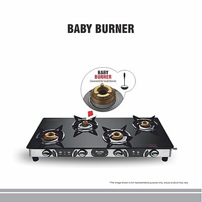 Preethi Blu-Flame Stainless Steel Jumbo Max Glass Top LPG Gas Stove with 4 Burner