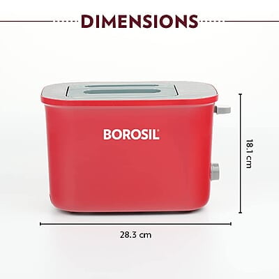 Borosil Krispy Pop-up Toaster, 2-Slice Toaster, 7 Browning Settings, Removable Crumb Tray, 800 W, Red