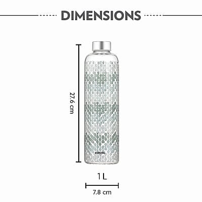 Borosil Artisan Series Vista 1000 ml Narrow Mouth Glass Bottle with Metal Lid | 100% Borosilicate, Fridge Safe, Leakproof, Easy to Carry | Store Water, Lassi, Juice, Smoothies | Dishwasher Safe