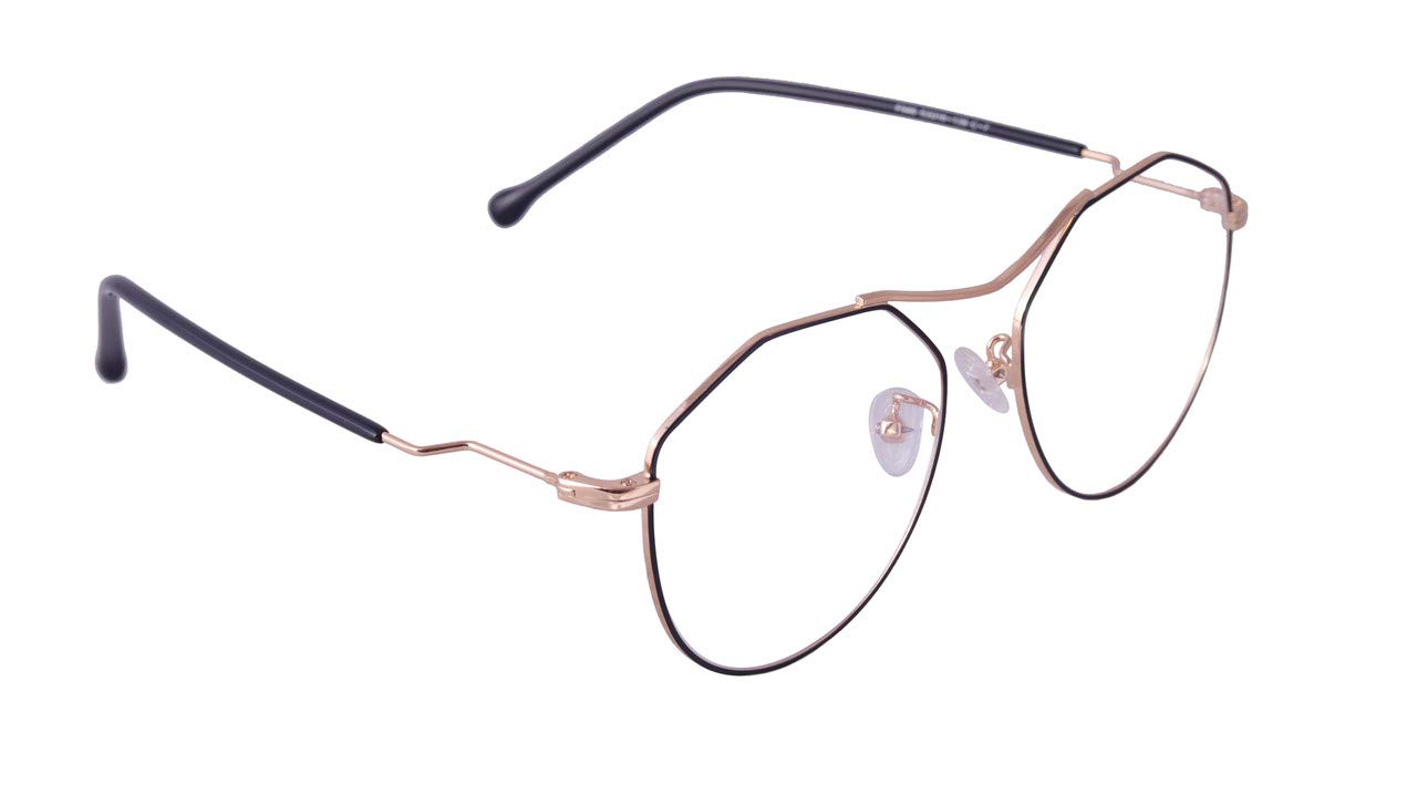Unisex Oversized Round Spectacle Frame. Gold & Black Color Metal Frame.