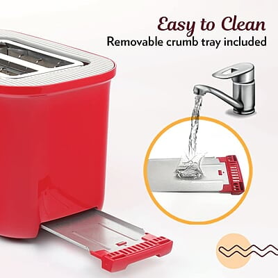 Borosil Krispy Pop-up Toaster, 2-Slice Toaster, 7 Browning Settings, Removable Crumb Tray, 800 W, Red