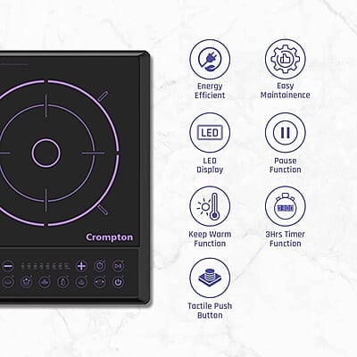 Crompton Instaserve 1900 W Induction Cooktop with Tactile Push Buttons