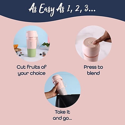 Wonderchef Plastic Nutri-Cup Portable Blender Usb Charging Rechargeable Blender 300Ml Pink