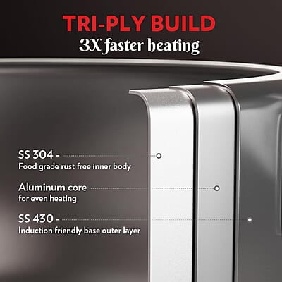 Borosil Triply Induction Base Inner Lid Stainless Steel Pressure Cooker, 5 L