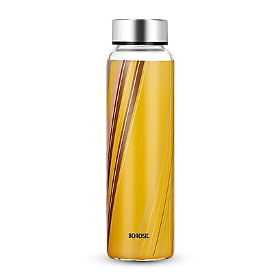 Borosil Prism Glass Bottle, 1L, Wide Mouth, Silver Metal Lid, 100% Borosilicate, Fridge Safe, Leakproof, Easy to Carry, Store Water, Lassi, Juice, Milk, Smoothies, Easy to Clean