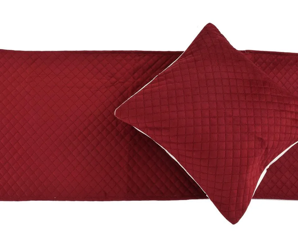 Bed Runner Velvet Ultrasonic with Cushion Cover - Maroon (Classic)