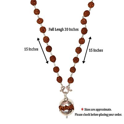 Silver tied Rudraksha Mala With Ruthratcham Pendant|With Certificate Silver tied Rudraksha Mala With Ruthratcham Pendant|With Certificate