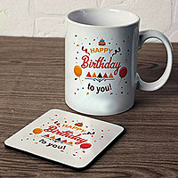 Happy Birthday to You Printed Ceramic Coffee Mug with Coaster