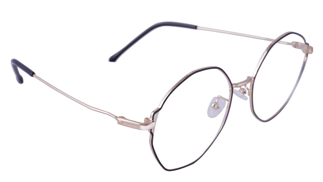 Unisex Oversized Round Spectacle Frame. Golden & Black Color Metal Frame.
