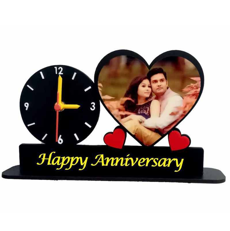 Sublimation Wall Clock Printed Customized Anniversary Table Frame Clock/Black Wooden Base Photo Printed Anniversary