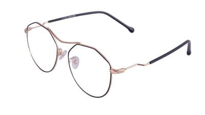 Unisex Oversized Round Spectacle Frame. Gold & Black Color Metal Frame.