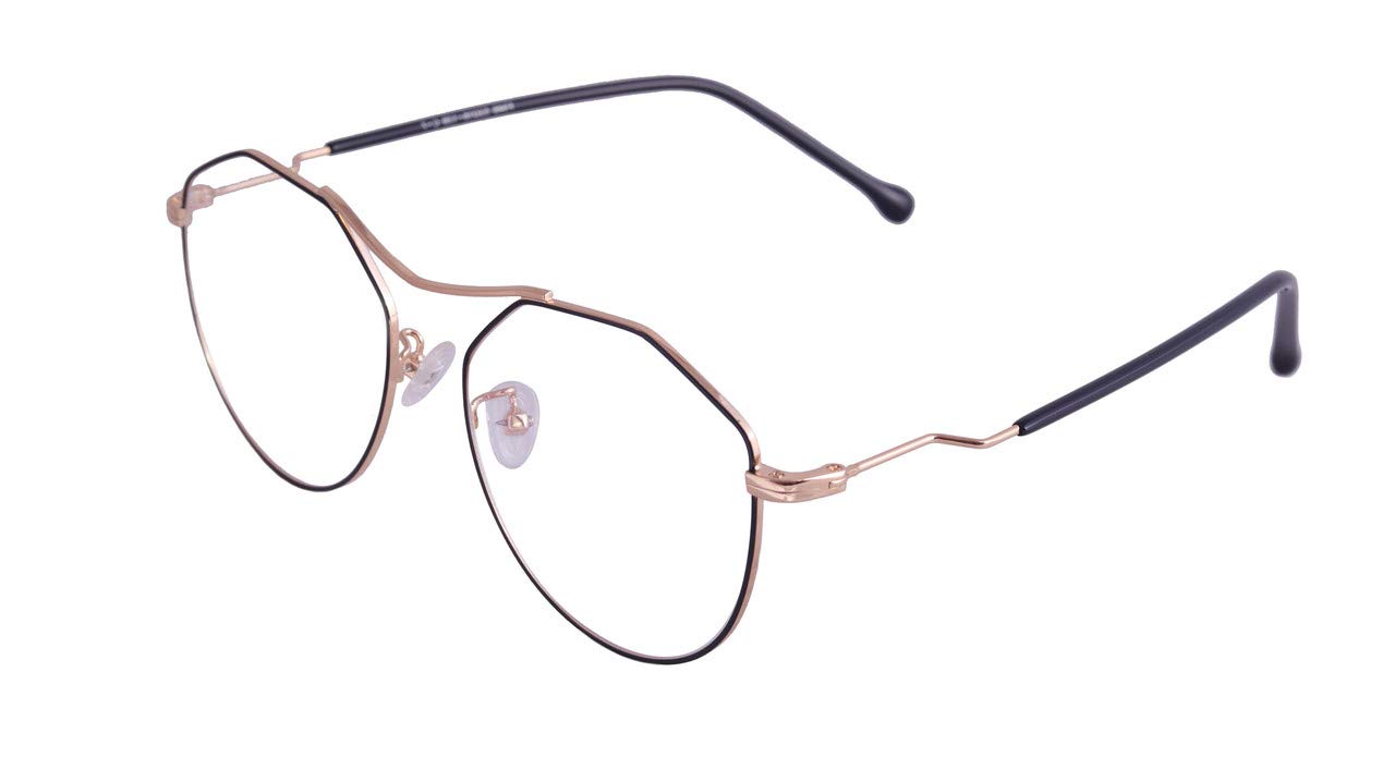 Unisex Oversized Round Spectacle Frame. Gold & Black Color Metal Frame.
