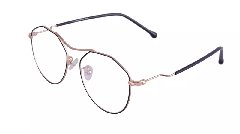 Unisex Oversized Round Spectacle Frame. Gold & Black Color Metal Frame.