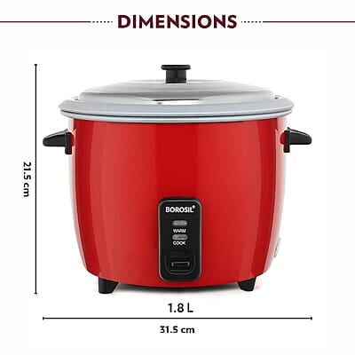 Borosil Pronto Dual 1.8 L Electric Rice Cooker with 2 Pot | 700W, Keep Warm Feature with Indicator Display, Anti Skid Rubber Feet | Cook & Boil Noodles, Rice, Upma, Idli, Dhokla | 2 Years Warranty