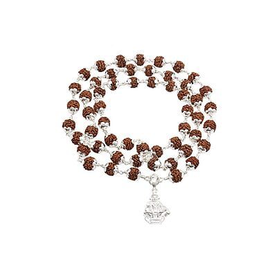 Silver Caped Rudraksha Mala/Chain with Ayyappan Pendent/Dollar