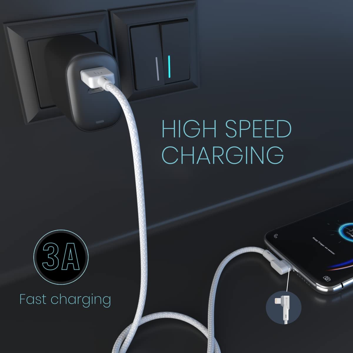 Portronics Konnect L Fast Charging 3A 8 Pin USB Cable with Charge & Sync Function Portronics Konnect L Fast Charging 3A 8 Pin USB Cable with Charge & Sync Function