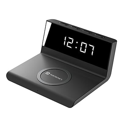Portronics Freedom 4A Digital Alarm Clock with 15 W Fast Wireless Mobile Charger, Compatible with The iPhone Series