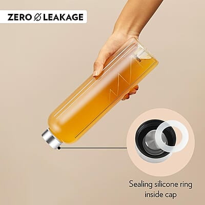 Borosil Artisan Series Sintra 1000ml Narrow Mouth Glass Bottle with Metal Lid | 100% Borosilicate, Fridge Safe, Leakproof, Easy to Carry | Store Water, Lassi, Juice, Smoothies | Dishwasher Safe