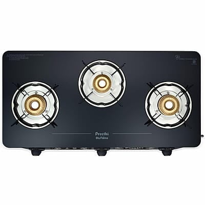 Preethi Alya Glass Top 3 Burner Gas Stove, Manual Ignition Preethi Alya Glass Top 3 Burner Gas Stove, Manual Ignition