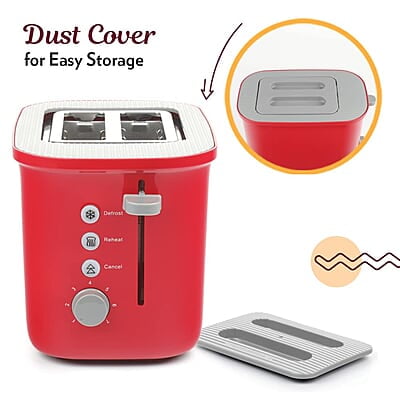 Borosil Krispy Pop-up Toaster, 2-Slice Toaster, 7 Browning Settings, Removable Crumb Tray, 800 W, Red