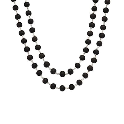 Silver Tied Wooden Beads Mala(Black)