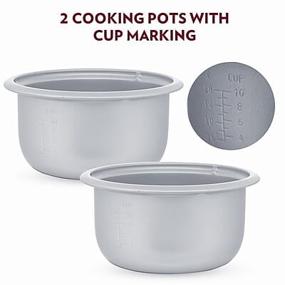 Borosil Pronto Dual 1.8 L Electric Rice Cooker with 2 Pot | 700W, Keep Warm Feature with Indicator Display, Anti Skid Rubber Feet | Cook & Boil Noodles, Rice, Upma, Idli, Dhokla | 2 Years Warranty