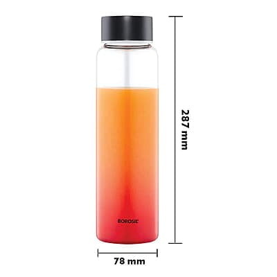 Borosil Crysto Glass Water Bottle, Water Bottle for Fridge Wide Mouth Borosilicate Glass Extreme Temperature Resistant For Hot & Cold Water, Milk, Lassi, Juice, Black Lid 750 ml, Stylish & Transparent