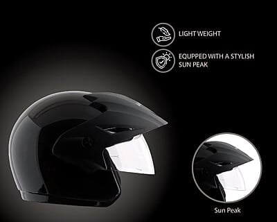 Vega Cruiser ISI Certified Matt Finish Lightweight & Compact with Peak Open Face Helmet for Men and Women with Clear Visor