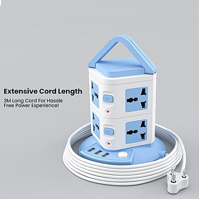 Portronics Power Plate 9 with 3 USB Ports + 8 Power Sockets Power Converter, 2500W Power Output, 2.1A USB Charging Port, 3M Cord Length Portronics Power Plate 9 with 3 USB Ports + 8 Power Sockets Power Converter, 2500W Power Output, 2.1A USB Charging Port, 3M Cord Length