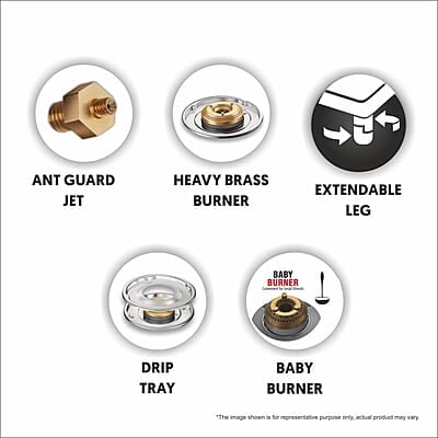 Preethi Blu-Flame Stainless Steel Jumbo Max Glass Top LPG Gas Stove with 4 Burner