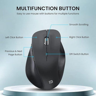 Portronics Toad 24 Wireless Mouse, with 2.4 GHz USB Nano Receiver, Adjustable DPI up to 1600, Dual-Function Scroll Wheel, for Laptop, Mac, PC (Black) Portronics Toad 24 Wireless Mouse, with 2.4 GHz USB Nano Receiver, Adjustable DPI up to 1600, Dual-Function Scroll Wheel, for Laptop, Mac, PC (Black)