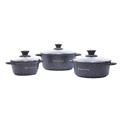Wonderchef Granite Die Cast Non-Stick 6-Piece Casserole Set with Lids Gray Wonderchef Granite Die Cast Non-Stick 6-Piece Casserole Set with Lids Gray